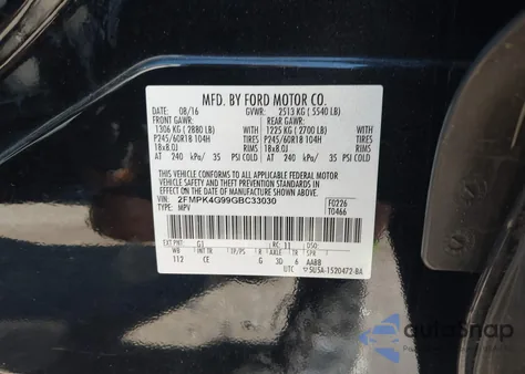 2016 Ford Edge Se z USA, uszkodzony, nr VIN 2FMPK4G99GBC33030